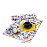 Set colazione con 2 tovagliette in robusto cotone panama anti macchia con vivaci  vasi ornamentali in colori marini