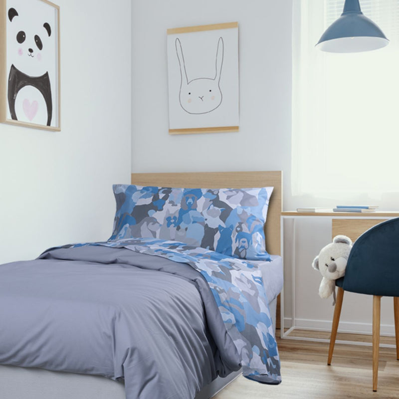 Completo letto in cotone letto singolo stampa animali blu