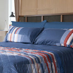 Completo letto in cotone con stampa geometrica righe irregolari rosse e blu 