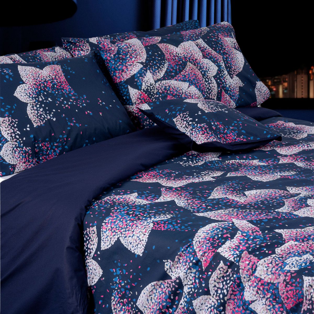 Set Copripiumino Matrimoniale 5 Pezzi Lush Decor Harley - Reversibile Damascato Viola E Turchese