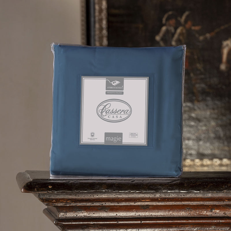 Pack lenzuolo con angoli tinta unita 100% percalle di cotone Cassera Casa  blu oltremare