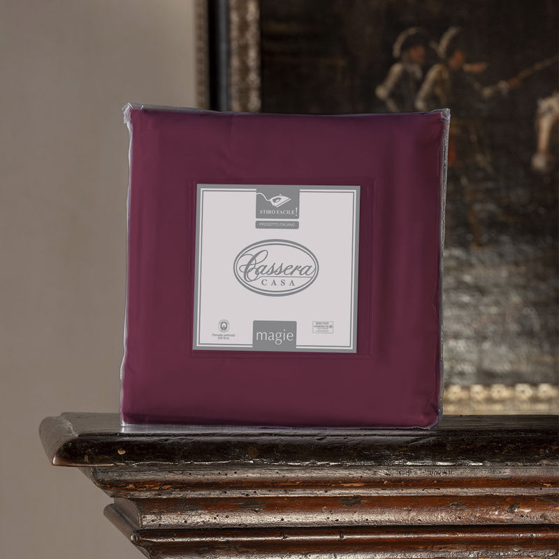 Pack lenzuolo con angoli tinta unita 100% percalle di cotone Cassera Casa  rosso prugna