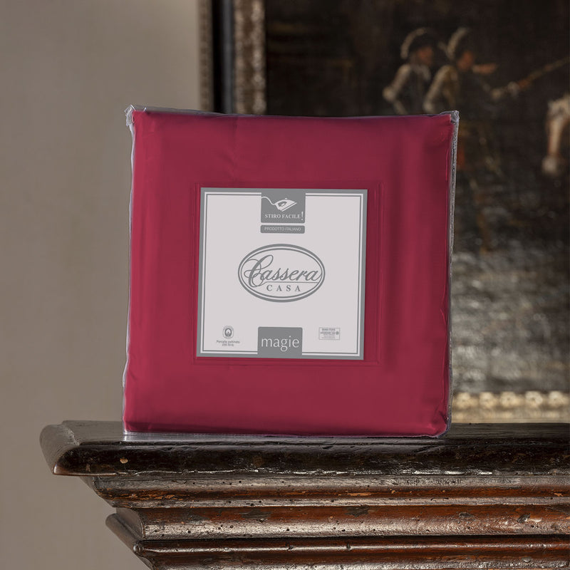 Pack lenzuolo con angoli tinta unita 100% percalle di cotone Cassera Casa rosso rubino