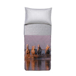 copriletto trapuntato quilt in cotone con stampa fotografica di cavalli sulla spiaggia