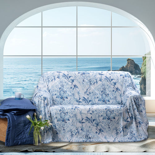 Telo in Cotone copri divano multiuso stampa ornamentale blu