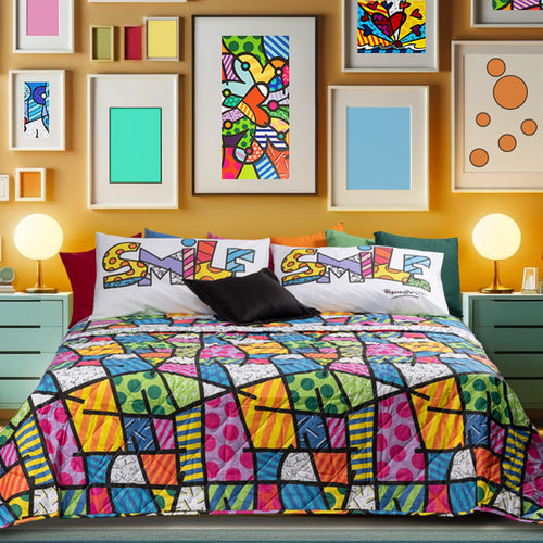 Quilt in cotone con imbottitura leggera 100 gr con disegno vivace di Romero Britto