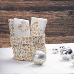 cestino porta pane in cotone anti macchia con 2 tovagliette con motivi natalizi dorati