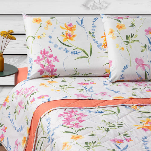 Completo letto in cotone con vivace stampa floreale Happidea