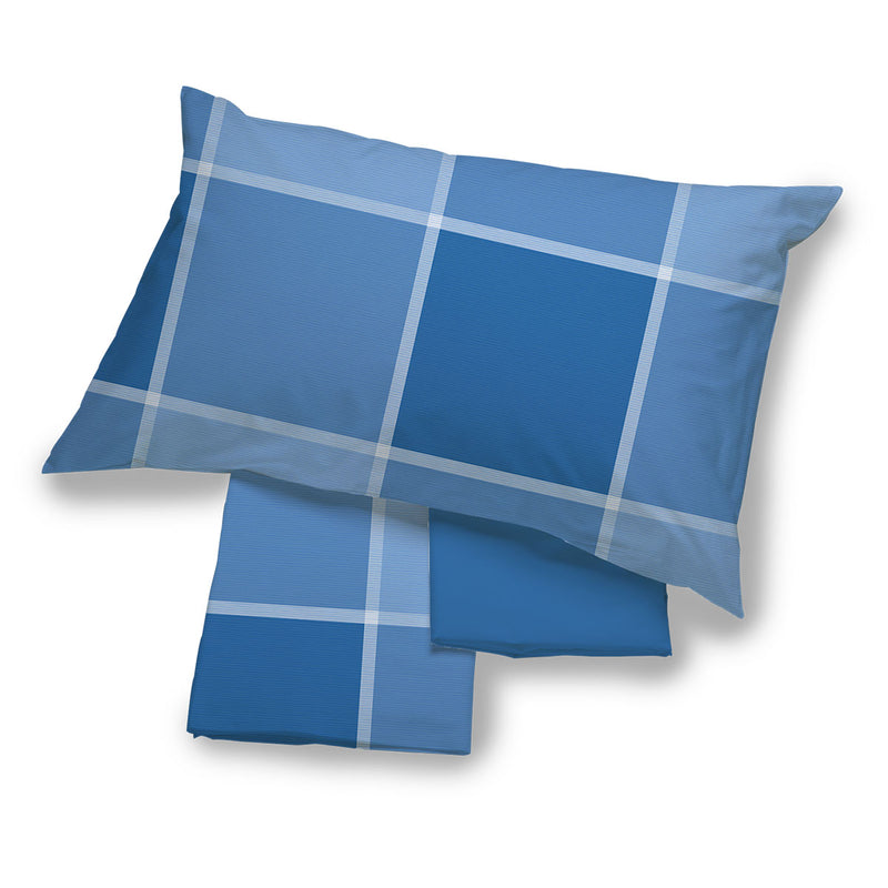 Completo Letto Breez Happidea blu quadrato con diverse tonalità 100% cotone made in italy blu piazza e mezza
