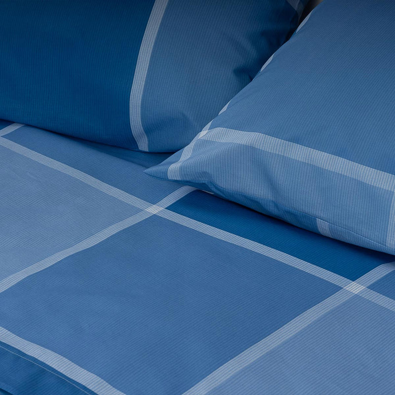 Completo Letto Breez Happidea blu quadrato con diverse tonalità 100% cotone made in italy blu