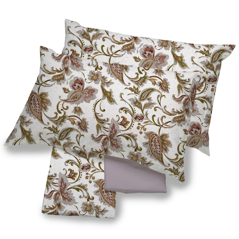 completo letto roffel fiori foglie stilizzate naturale 100% cotone made in italy naturale  matrimoniale