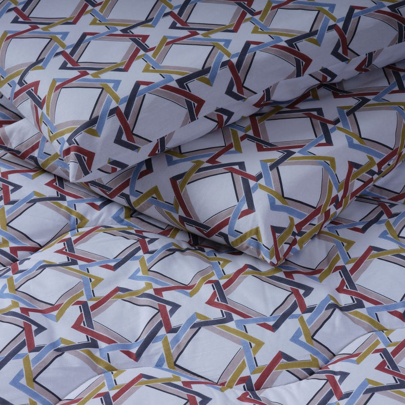 dettaglio completo letto rutor in cotone con stampa geometrica moderna