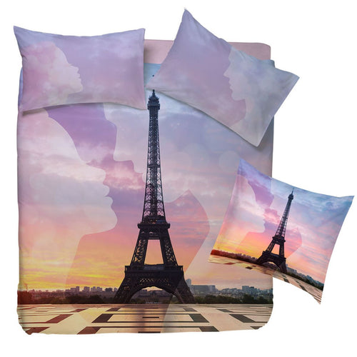 Parure Copripiumino romantica con innamorati e tour Eiffel