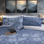 Parure copripiumino federe e sacco con cuscino arredo stampa geometrica blu in cotone Premium Happidea