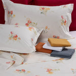 Romantica Parure letto composta da coppia di federe e lenzuolo sopra in bianco percalle di cotone con stampa tulipani rossi e gialli