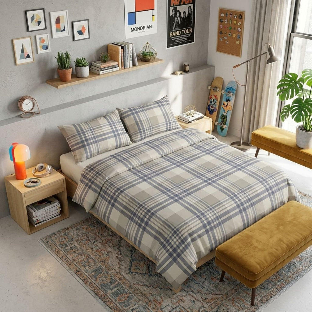 Home Linge Passion Set Copripiumino Singolo 140x200 Cm - 100% Cotone, Colore Ocra Senape, Con Federa 63x63 Cm