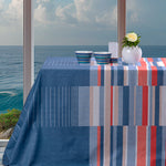 Telo arredo cotone multi uso copritavolo copri divano stampa a righe colore blu rosso naturale