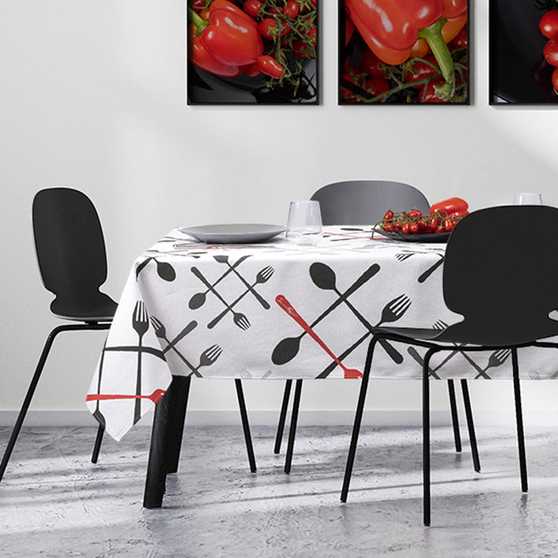 tovaglia logo simone rugiati cucchiaio forchette antimacchia bianco rosso nero grigio made in italy collezione nuova100% Cotone 140x180