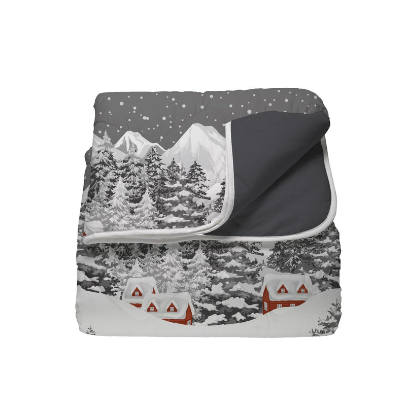 trapunta 300gr bianco natale happidea inverno natale disegno paesaggio invernale neve case coniglimade in italy singolo