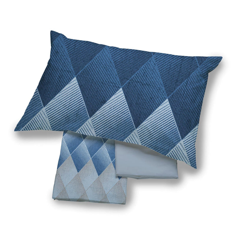 completo letto piazza e mezza in cotone con stampa geometrica rombo variante blu