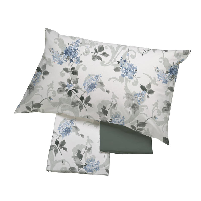 Completo letto singolo in cotone Melide Happidea con stampa floreale e sottofondo ornamentale