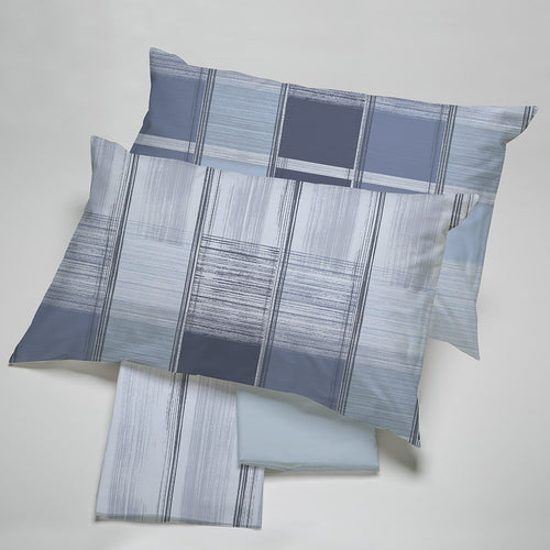 Completo letto in cotone scozzese Happidea blu