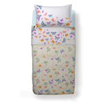 Completo letto con lenzuolo sopra interamente stampato con coloratissime farfalle 1 piazza e mezzo giallo.