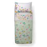 Completo letto con lenzuolo sopra interamente stampato con coloratissime farfalle 1 piazza verde.