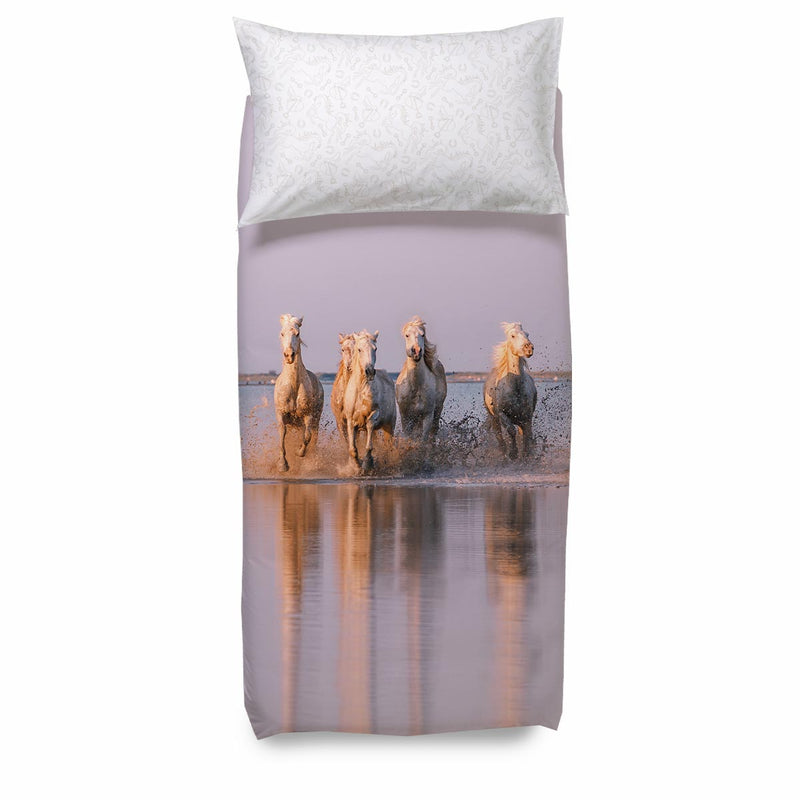 Parure Copripiumino in cotone con stampa fotografica di cavalli sulla spiaggia