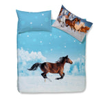 Sacco copri piumino e federe in cotone con stampa fotografica di cavalli nella neve