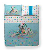 Copriletto trapuntato leggero in cotone con simpatica stampa fotografica di cane dalmata macchiato di colori