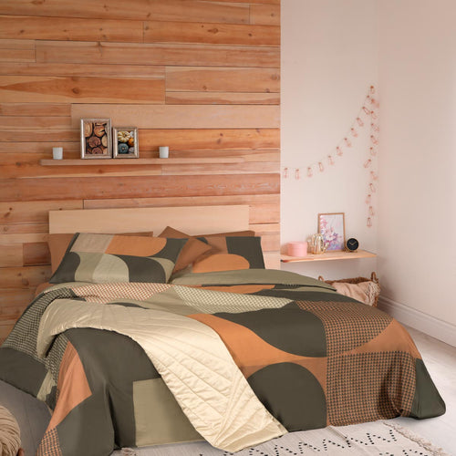 Trapunta matrimoniale the globe di Happidea color grigio e azzurro con stampe geometriche