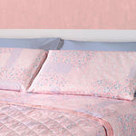 Romantico completo letto in cotone in stile shabby chic con piccoli fiori in check in rosa e azzurro