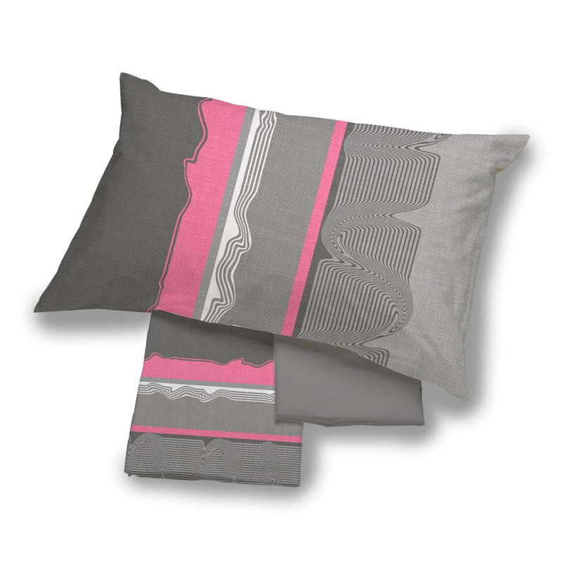 completo letto piazza e mezza con stampa riga mossa in cotone  variante rosa