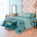 completo letto e copriletto matrimoniale acquistabile separatamente  in cotone con stampa a quadri variante verde acqua