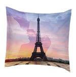 Cuscino arredo in cotone con stampa digitale fotografica paesaggio Tour Eifell e due innamorati